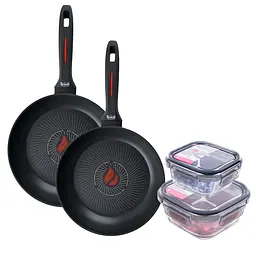 Набір сковорідок Krauff Smart Fry 24 см 26 см та скляні контейнери ArtGlass + Скляна кришка