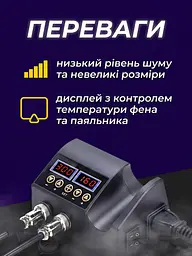 Паяльна станція 2в1 контактна і термоповітряна 80 Вт з феном 750 Вт 2 РК-дисплеї і набір комплектуючих, чорна (3914301356) - мініатюра 3