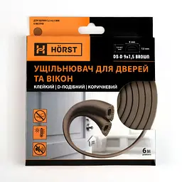 Ущільнювач для дверей клейкий D-подібний 6 м HORST коричневий (DS-D 9x7,5 BROWN) - мініатюра 7
