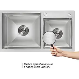 Мийка для кухні Lidz Handmade H7843 з двома чашами інтегрована 3.0/1.0 мм Brushed Steel (LDH7843BRU35387) - мініатюра 8