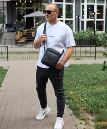 Чоловіча шкіряна сумка-барсетка 24х20х8, компактна сумочка на плече для чоловіка, наплічний месенджер, чорна 200 мм - мініатюра 6