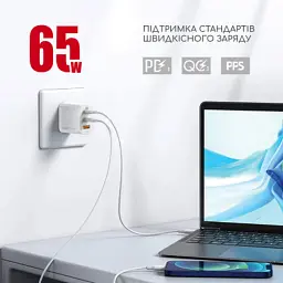 Зарядний пристрій Intaleo 65W GAN 2USB-C PD+USB-A QC 3.0 white (1283126559525) - мініатюра 5