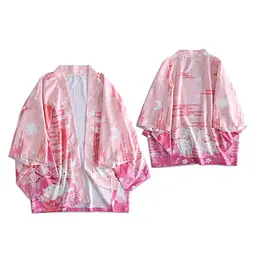 Плащ Хаорі Накидка в японському стилі Рожевий з оленями Pink Deer Couples H N PDC 01