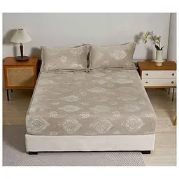 Простирадло MALLORY HOME 160*200 велюр на резинці +наволочки арт.22208 світло-бежевий