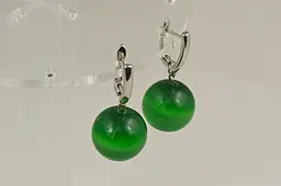 Сережки No Name підвіски кошаче око зелена велика кулька 3,6 см сріблясті - мініатюра 2