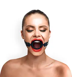 Кляп-розширювач силіконове кільце Art of Sex – Gag Ring, чорний, натуральна шкіра - мініатюра 1