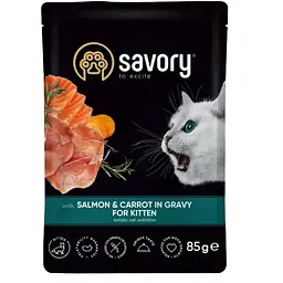 Вологий корм для кошенят Savory Kitten шматочки з лососем та морквою в соусі 85 г