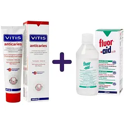 Набір: зубна паста Vitis Anticaries 100 мл + ополіскувач для ротової порожнини Fluor-Aid 0.05% 500 мл