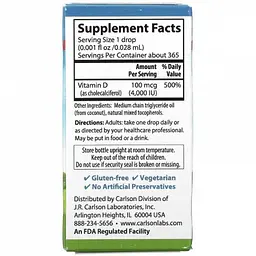 Вітамін D3 Carlson Labs Vitamin D3 4000 МО 100 мкг 10.3 мл - мініатюра 3