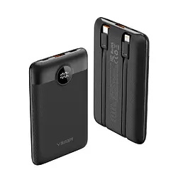Зовнішній акумулятор VEGER 10000 mAh with built-in cables Type C / Lightning PD QC3.0 2A 22,5W C11 (W1170) чорний