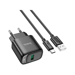 Зарядний пристрій HOCO C140A Smart USB QC 3.0 + кабель USB-A — USB-C чорний (6942007627825)
