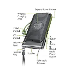 Зовнішній акумулятор із сонячною панеллю Solar 20000 mAh PN-W26 з радіо та БЗП - мініатюра 2