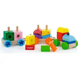 Дерев'яний поїзд Viga Toys Яскраві кубики (50534) - мініатюра 2