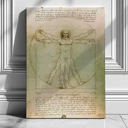 Інтер'єрна картина Вітрувіанська людина, Леонардо да Вінчі, Leonardo da Vinci, Vitruvian Man, інтер'єрний декор, 60×43 см (id6952)