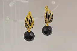 Сережки No Name підвіски чорний онікс гранована кулька 3,3 см золотисті
