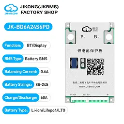 Смарт плата з активним балансиром BMS JiKong JK-BD6A24S6PD 8S-24S / 24V-72V / 60A Інтелектуальний контролер керування акумулятором LiFePO4, Li-ion, LTO (19798) - мініатюра 2