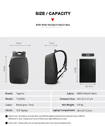 Рюкзак міський Tigernu T-B3595 з USB портом та відсіком для ноутбука 15.6'' 19л Black (19388) - мініатюра 6