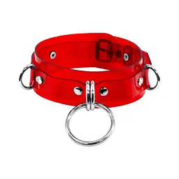 Ошийник для фіксації Feral Feelings D-Rings, червоний прозорий