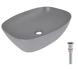 Раковина накладна Qtap Cardinal, Stone grey, прямокутна, з донним клапаном QTCAR188SG49824