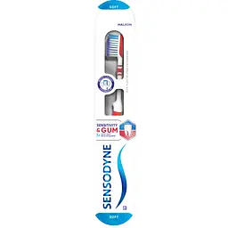 Зубна щітка Sensodyne Чутливість зубів та захист ясен м'яка біла з червоним