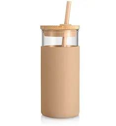 Скляна пляшка OldBro з силіконом 20oz з бамбуковою трубочкою beige 550 мл - мініатюра 3