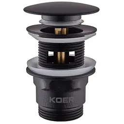 Донний клапан для раковини з переливом Koer PW-03-05 автоматичний KR3396, Чорний матовий