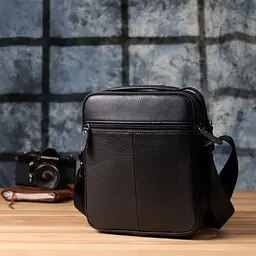 Вертикальна чоловіча сумка з натуральної шкіри Vintage 22967 чорна - мініатюра 10