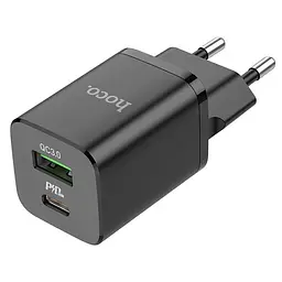 Мережевий зарядний пристрій 1 USB + Type-C Hoco N13 PD30W +QC3.0 Black - мініатюра 3
