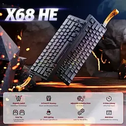 Ігрова магнітна клавіатура ATTACK SHARK X68 HE,RGB,Rapid Trigger, Чорний з лініями - мініатюра 3