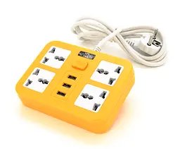 Мережевий фільтр ТВ-Т15, 4 розетки + 3 USB, 2 м, перетин 3х0,75 мм, 2500 Вт, жовтий - мініатюра 1