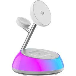 Бездротовий зарядний пристрій Wiwu 3in1 Aurora Qi2 with MagSafe White (Wi-W036) [136236] - мініатюра 5