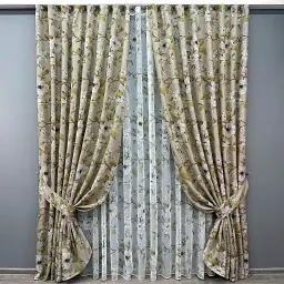 Комплект штор с тюлем VR-Textil Лен Прованс, капучино с белым, 2 шторы 100×265 см + тюль 300×265 см, арт. 71-107/1
