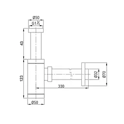 Сифон для раковини циліндричний Globus Lux GSB-32-125-BB, латунь, 1 1/4″, чорний матовий - мініатюра 7
