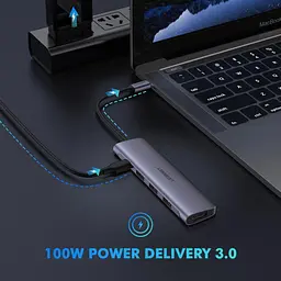 Конвертор сигнала Ugreen CM136 Type-C-HDMI, 3xUsb 3.0, Type-C PD (70495) Space Gray - мініатюра 3