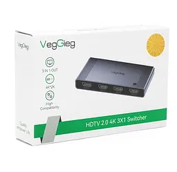 HDMI світч VEGGIEG VHD10 Switch HDMI 3x1, HDTV 2.0 4K - мініатюра 4