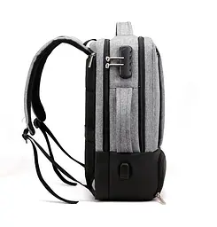 Сумка рюкзак трансформер для ноутбука 15,6" протиударний з USB та кодовим замком Digital Сірий (IBN035S) - мініатюра 3