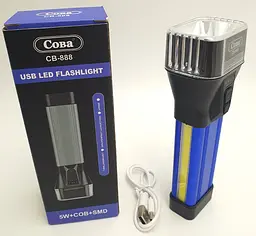 Ліхтар LED лампа 5w+COB+SMD акумуляторний ліхтарик з двома бічними панелями прожектор Bailong СВ-888