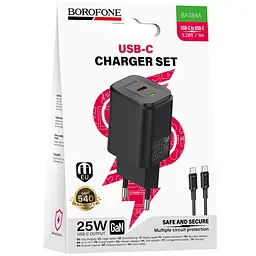 МЗП Borofone BAS84A Star PD25W (1USB-C) + кабель Type-C to Type-C Black - мініатюра 2