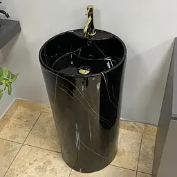Умивальник підлоговий VBI Bolonia M black marble VBI-019026, Чорний матовий - мініатюра 5