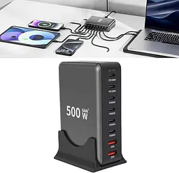 Мережева зарядна станція ILEPO 500W на 2 USB+6 Type-C мультизарядний пристрій потужний блок живлення Black (19339) - мініатюра 9