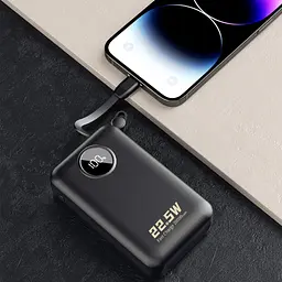 УМБ Dudao 20000mAh K14+ 22,5W PD,QC USB-A,USB-C In/Out,with built-in USB-C/Lightning cables Black - мініатюра 6