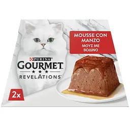 Набір вологий корм Gourmet Revelations Мус з яловичиною та підливкою повнораціонний для дорослих котів 114 г (2х57 г)