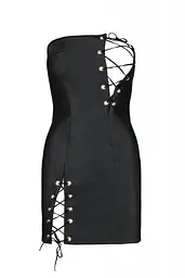 Міні-сукня з екошкіри Passion Celine Chemise black шнурівка трусики в комплекті 4XL/5XL - мініатюра 3