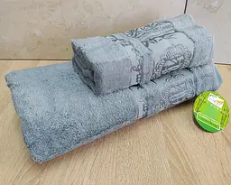 Набір турецьких бамбукових махрових рушників Cestepe 50х90+70х140 Bamboo Floral Dark Green - мініатюра 2