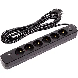 Мережевий фільтр PowerPlant 5м, 3x0.75мм2, 6 розеток, 1xUSB, 2xType-C, євро, 100% мідь (YS-N6086/5c)