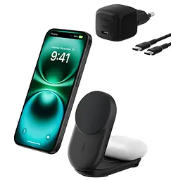 Зарядний пристрій Belkin UltraCharge 2-in-1 Foldable Magnetic Charging 25Вт, чорний (WIZ039KQBK)