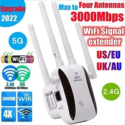 Wi-Fi роутер підсилювач сигналу Repeater 2.4G 5G 1200Mbps з виделкою для розетки Білий - мініатюра 4