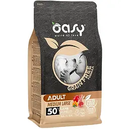 Беззерновий сухий корм Oasy Dog Grain Free Adult Small/Mini для дорослих собак малих порід ягня з яблуком та гарбузом 2.5 кг