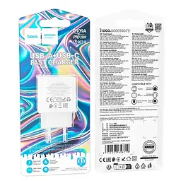 Адаптер мережевий HOCO Fighter charger C109A |1Type-C/1USB, 3A/20W, PD/QC| - мініатюра 2