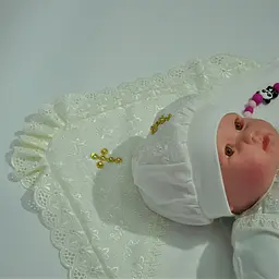 Літній набір для Хрещення (крижма, сорочка, шапочка) "Ангел" зріст 68 - 74 см Lari Кремовий - мініатюра 4